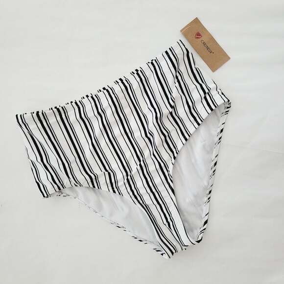 New Cremieux black and white high waisted striped swim - Picture 1 of 3